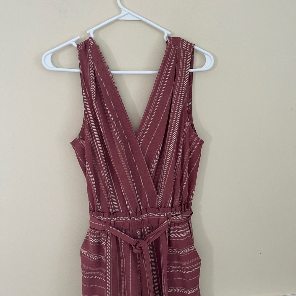 MONTEAU Pink Mauve Striped Wide-Leg Sleeveless Jumpsuit with Tie Waist M NWOT - Picture 7 of 9